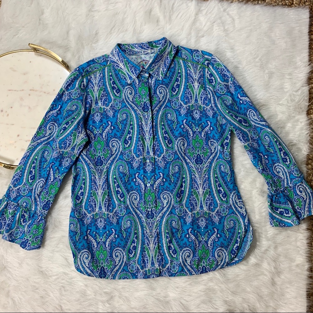 Robert Graham Button Down Paisley Shirt Blouse L